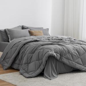 Love’s cabin Full Comforter Set Black, 7 Pieces Full Bed in a Bag, All Season Bedding Sets with 1 Comforter, 1 Flat Sheet, 1 Fitted Sheet, 2 Pillowcase and 2 Pillow Sham(Grey)