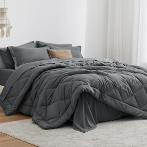 Love’s cabin Full Comforter Set Black, 7 Pieces Full Bed in a Bag, All Season Bedding Sets with 1 Comforter, 1 Flat Sheet, 1 Fitted Sheet, 2 Pillowcase and 2 Pillow Sham(Dark Grey)