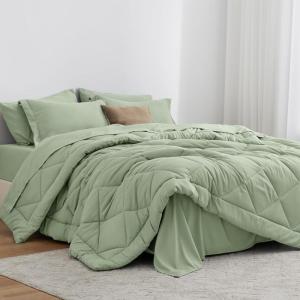 Love’s cabin Full Comforter Set Black, 7 Pieces Full Bed in a Bag, All Season Bedding Sets with 1 Comforter, 1 Flat Sheet, 1 Fitted Sheet, 2 Pillowcase and 2 Pillow Sham(Sage)