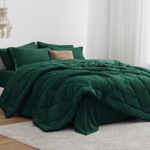 Love’s cabin Full Comforter Set Black, 7 Pieces Full Bed in a Bag, All Season Bedding Sets with 1 Comforter, 1 Flat Sheet, 1 Fitted Sheet, 2 Pillowcase and 2 Pillow Sham(Dark Green)