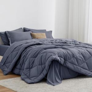 Love’s cabin Full Comforter Set Black, 7 Pieces Full Bed in a Bag, All Season Bedding Sets with 1 Comforter, 1 Flat Sheet, 1 Fitted Sheet, 2 Pillowcase and 2 Pillow Sham(Navy Blue)