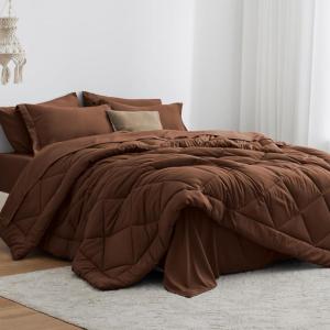 Love’s cabin Full Comforter Set Black, 7 Pieces Full Bed in a Bag, All Season Bedding Sets with 1 Comforter, 1 Flat Sheet, 1 Fitted Sheet, 2 Pillowcase and 2 Pillow Sham(Brown)