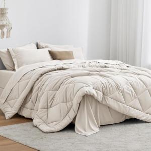 Love’s cabin Full Comforter Set Black, 7 Pieces Full Bed in a Bag, All Season Bedding Sets with 1 Comforter, 1 Flat Sheet, 1 Fitted Sheet, 2 Pillowcase and 2 Pillow Sham(Off White)