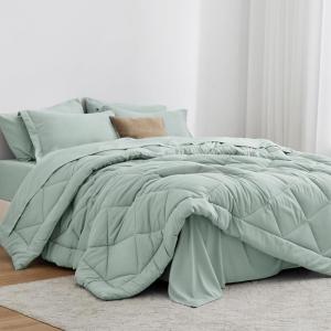 Love’s cabin Full Comforter Set Black, 7 Pieces Full Bed in a Bag, All Season Bedding Sets with 1 Comforter, 1 Flat Sheet, 1 Fitted Sheet, 2 Pillowcase and 2 Pillow Sham(Aqua)