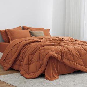 Love’s cabin Full Comforter Set Black, 7 Pieces Full Bed in a Bag, All Season Bedding Sets with 1 Comforter, 1 Flat Sheet, 1 Fitted Sheet, 2 Pillowcase and 2 Pillow Sham(Terracotta)