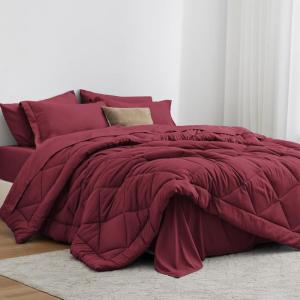 Love’s cabin Full Comforter Set Black, 7 Pieces Full Bed in a Bag, All Season Bedding Sets with 1 Comforter, 1 Flat Sheet, 1 Fitted Sheet, 2 Pillowcase and 2 Pillow Sham(Burgundy)
