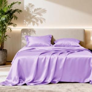 Love’s cabin Full Size Satin Sheet Sets – 4 Piece Beige Silky Sheet Set with Deep Pocket, Luxury Silk Feel Satin Sheets Full Bedding Set (1 Flat Sheet,1 Fitted Sheet,2 Pillow Cases)(Lavender.)