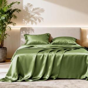 Love’s cabin Full Size Satin Sheet Sets – 4 Piece Beige Silky Sheet Set with Deep Pocket, Luxury Silk Feel Satin Sheets Full Bedding Set (1 Flat Sheet,1 Fitted Sheet,2 Pillow Cases)(Sage.)
