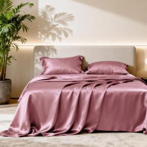 Love’s cabin Full Size Satin Sheet Sets – 4 Piece Beige Silky Sheet Set with Deep Pocket, Luxury Silk Feel Satin Sheets Full Bedding Set (1 Flat Sheet,1 Fitted Sheet,2 Pillow Cases)(Rose Taupe.)
