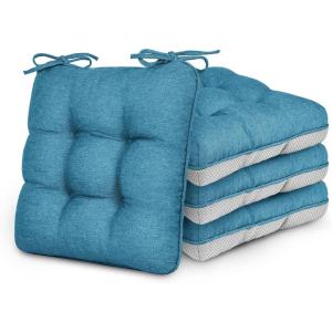 Love’s cabin Memory Foam Chair Cushions Set of 4, Outdoor/Indoor Chair Pads for Dining Chairs 4 Pack, Seat Cushions for Kitchen, Dining Room, Office, Patio Chairs, 15.5″x15.5″x3.5″ Grey(Blue)
