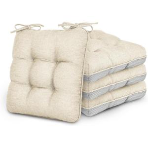Love’s cabin Memory Foam Chair Cushions Set of 4, Outdoor/Indoor Chair Pads for Dining Chairs 4 Pack, Seat Cushions for Kitchen, Dining Room, Office, Patio Chairs, 15.5″x15.5″x3.5″ Grey(Beige)