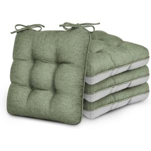 Love’s cabin Memory Foam Chair Cushions Set of 4, Outdoor/Indoor Chair Pads for Dining Chairs 4 Pack, Seat Cushions for Kitchen, Dining Room, Office, Patio Chairs, 15.5″x15.5″x3.5″ Grey(Green)