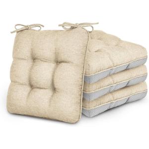 Love’s cabin Memory Foam Chair Cushions Set of 4, Outdoor/Indoor Chair Pads for Dining Chairs 4 Pack, Seat Cushions for Kitchen, Dining Room, Office, Patio Chairs, 15.5″x15.5″x3.5″ Grey(Khaki)