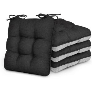 Love’s cabin Memory Foam Chair Cushions Set of 4, Outdoor/Indoor Chair Pads for Dining Chairs 4 Pack, Seat Cushions for Kitchen, Dining Room, Office, Patio Chairs, 15.5″x15.5″x3.5″ Grey(Black)