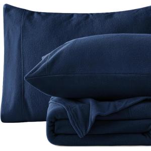 Love’s cabin Micro Fleece Queen Sheet Set – 4 Pcs Pink Super Soft Plush Polar Fleece Bed Sheets Set with 16″ Deep Pocket,Cozy Warmth for Cold Season(1 Flat Sheet,1 Fitted Sheet,2 Pillow Cases)(Dark Blue)