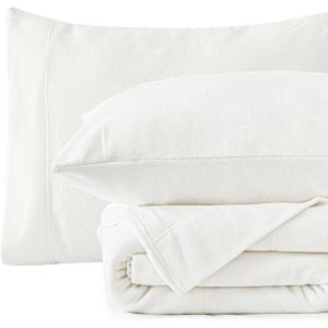 Love’s cabin Micro Fleece Queen Sheet Set – 4 Pcs Pink Super Soft Plush Polar Fleece Bed Sheets Set with 16″ Deep Pocket,Cozy Warmth for Cold Season(1 Flat Sheet,1 Fitted Sheet,2 Pillow Cases)(White)