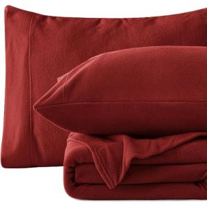 Love’s cabin Micro Fleece Queen Sheet Set – 4 Pcs Pink Super Soft Plush Polar Fleece Bed Sheets Set with 16″ Deep Pocket,Cozy Warmth for Cold Season(1 Flat Sheet,1 Fitted Sheet,2 Pillow Cases)(Red)