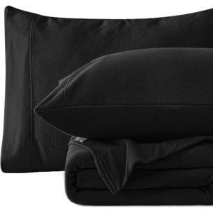 Love’s cabin Micro Fleece Queen Sheet Set – 4 Pcs Pink Super Soft Plush Polar Fleece Bed Sheets Set with 16″ Deep Pocket,Cozy Warmth for Cold Season(1 Flat Sheet,1 Fitted Sheet,2 Pillow Cases)(Black)