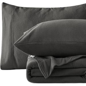 Love’s cabin Micro Fleece Queen Sheet Set – 4 Pcs Pink Super Soft Plush Polar Fleece Bed Sheets Set with 16″ Deep Pocket,Cozy Warmth for Cold Season(1 Flat Sheet,1 Fitted Sheet,2 Pillow Cases)(Dark Grey)