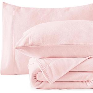 Love’s cabin Micro Fleece Queen Sheet Set – 4 Pcs Pink Super Soft Plush Polar Fleece Bed Sheets Set with 16″ Deep Pocket,Cozy Warmth for Cold Season(1 Flat Sheet,1 Fitted Sheet,2 Pillow Cases)(Pink)