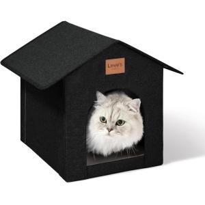 Love’s cabin Outdoor Cat House Weatherproof, Insulated Feral Cat House Outdoor for Winter, Waterproof Outside House for Indoor Cats, Shelter with Removable Soft Cushion,Grey(Black)