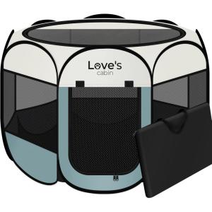 Love’s cabin Pet Puppy Dog Playpen, Small Dog Tent Crates Cage Indoor/Outdoor, Portable Playpen for Cat, Foldable Pop Up Dog Kennel Playpen with Carring Case, Removable Zipper Top, Grey(Moss Green)