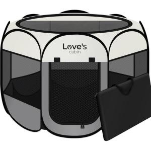 Love’s cabin Pet Puppy Dog Playpen, Small Dog Tent Crates Cage Indoor/Outdoor, Portable Playpen for Cat, Foldable Pop Up Dog Kennel Playpen with Carring Case, Removable Zipper Top, Grey(Grey)