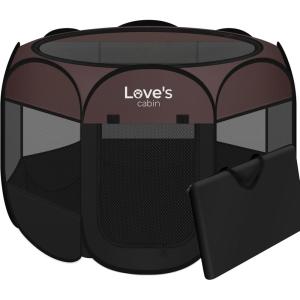 Love’s cabin Pet Puppy Dog Playpen, Small Dog Tent Crates Cage Indoor/Outdoor, Portable Playpen for Cat, Foldable Pop Up Dog Kennel Playpen with Carring Case, Removable Zipper Top, Grey(Brown)