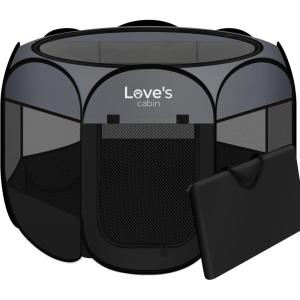 Love’s cabin Pet Puppy Dog Playpen, Small Dog Tent Crates Cage Indoor/Outdoor, Portable Playpen for Cat, Foldable Pop Up Dog Kennel Playpen with Carring Case, Removable Zipper Top, Grey(Dark Grey)