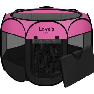 Love’s cabin Pet Puppy Dog Playpen, Small Dog Tent Crates Cage Indoor/Outdoor, Portable Playpen for Cat, Foldable Pop Up Dog Kennel Playpen with Carring Case, Removable Zipper Top, Grey(Pink)