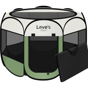 Love’s cabin Pet Puppy Dog Playpen, Small Dog Tent Crates Cage Indoor/Outdoor, Portable Playpen for Cat, Foldable Pop Up Dog Kennel Playpen with Carring Case, Removable Zipper Top, Grey(Olive green)