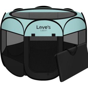Love’s cabin Pet Puppy Dog Playpen, Small Dog Tent Crates Cage Indoor/Outdoor, Portable Playpen for Cat, Foldable Pop Up Dog Kennel Playpen with Carring Case, Removable Zipper Top, Grey(Green)