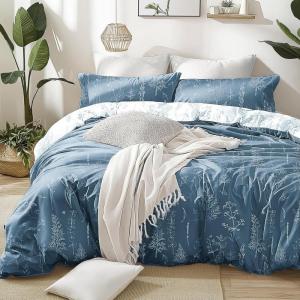 Love’s cabin Pink Full Size Comforter Set – Full Comforter Set, 3 Pieces Cute Floral Bedding Sets for All Seasons,1 Soft Reversible Botanical Flowers Comforter and 2 Pillow Shams(14 – Bluish Grey)