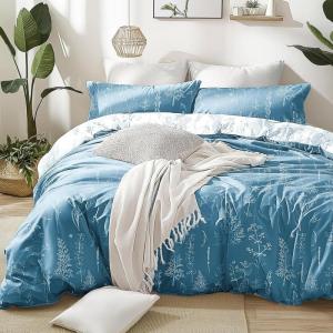 Love’s cabin Pink Full Size Comforter Set – Full Comforter Set, 3 Pieces Cute Floral Bedding Sets for All Seasons,1 Soft Reversible Botanical Flowers Comforter and 2 Pillow Shams(08 – Mineral Blue)