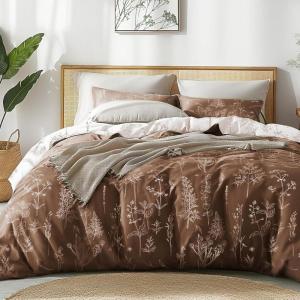 Love’s cabin Pink Full Size Comforter Set – Full Comforter Set, 3 Pieces Cute Floral Bedding Sets for All Seasons,1 Soft Reversible Botanical Flowers Comforter and 2 Pillow Shams(15 – Chocolate)