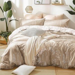 Love’s cabin Pink Full Size Comforter Set – Full Comforter Set, 3 Pieces Cute Floral Bedding Sets for All Seasons,1 Soft Reversible Botanical Flowers Comforter and 2 Pillow Shams(07 – Light Taupe)