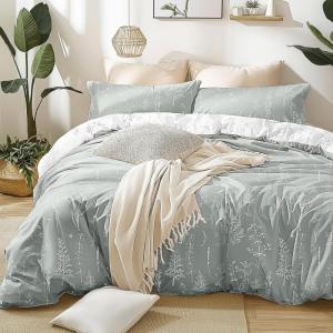 Love’s cabin Pink Full Size Comforter Set – Full Comforter Set, 3 Pieces Cute Floral Bedding Sets for All Seasons,1 Soft Reversible Botanical Flowers Comforter and 2 Pillow Shams(03 – Grey)