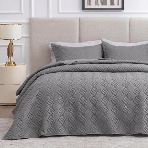 Love’s cabin Quilts for Queen Bed Olive Green Bedspreads – Soft Bed Summer Lightweight Bedspread Comforter – Modern Style Coin Pattern Coverlet for All Season – 3 Pieces (1 Quilt, 2 Pillow Shams)(Wave Pattern Grey)