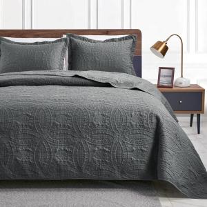 Love’s cabin Quilts for Queen Bed Olive Green Bedspreads – Soft Bed Summer Lightweight Bedspread Comforter – Modern Style Coin Pattern Coverlet for All Season – 3 Pieces (1 Quilt, 2 Pillow Shams)(Coin Pattern Dark Grey)
