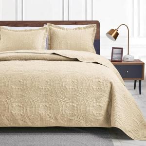 Love’s cabin Quilts for Queen Bed Olive Green Bedspreads – Soft Bed Summer Lightweight Bedspread Comforter – Modern Style Coin Pattern Coverlet for All Season – 3 Pieces (1 Quilt, 2 Pillow Shams)(Coin Pattern Camel)