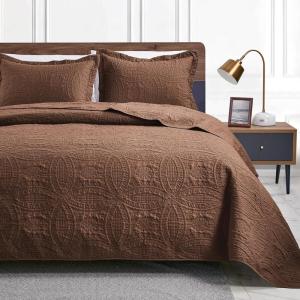 Love’s cabin Quilts for Queen Bed Olive Green Bedspreads – Soft Bed Summer Lightweight Bedspread Comforter – Modern Style Coin Pattern Coverlet for All Season – 3 Pieces (1 Quilt, 2 Pillow Shams)(Coin Pattern Brown)
