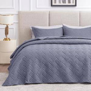 Love’s cabin Quilts for Queen Bed Olive Green Bedspreads – Soft Bed Summer Lightweight Bedspread Comforter – Modern Style Coin Pattern Coverlet for All Season – 3 Pieces (1 Quilt, 2 Pillow Shams)(Wave Pattern Bluish Grey)