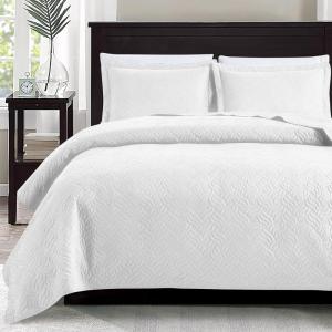 Love’s cabin Quilts for Queen Bed Olive Green Bedspreads – Soft Bed Summer Lightweight Bedspread Comforter – Modern Style Coin Pattern Coverlet for All Season – 3 Pieces (1 Quilt, 2 Pillow Shams)(Wave Pattern White)