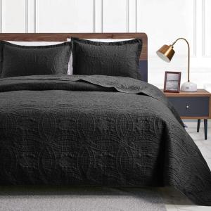 Love’s cabin Quilts for Queen Bed Olive Green Bedspreads – Soft Bed Summer Lightweight Bedspread Comforter – Modern Style Coin Pattern Coverlet for All Season – 3 Pieces (1 Quilt, 2 Pillow Shams)(Coin Pattern Black)
