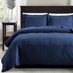 Love’s cabin Quilts for Queen Bed Olive Green Bedspreads – Soft Bed Summer Lightweight Bedspread Comforter – Modern Style Coin Pattern Coverlet for All Season – 3 Pieces (1 Quilt, 2 Pillow Shams)(Wave Pattern Navy)