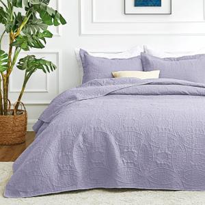 Love’s cabin Quilts for Queen Bed Olive Green Bedspreads – Soft Bed Summer Lightweight Bedspread Comforter – Modern Style Coin Pattern Coverlet for All Season – 3 Pieces (1 Quilt, 2 Pillow Shams)(Coin Pattern Lavender)