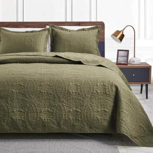 Love’s cabin Quilts for Queen Bed Olive Green Bedspreads – Soft Bed Summer Lightweight Bedspread Comforter – Modern Style Coin Pattern Coverlet for All Season – 3 Pieces (1 Quilt, 2 Pillow Shams)(Coin Pattern Green)