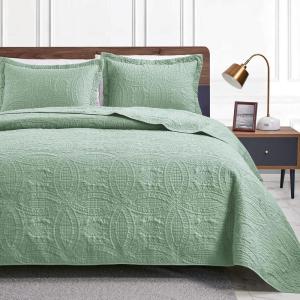 Love’s cabin Quilts for Queen Bed Olive Green Bedspreads – Soft Bed Summer Lightweight Bedspread Comforter – Modern Style Coin Pattern Coverlet for All Season – 3 Pieces (1 Quilt, 2 Pillow Shams)(Coin Pattern Sage)