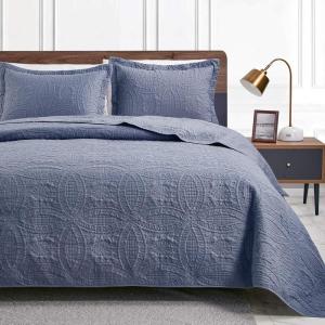 Love’s cabin Quilts for Queen Bed Olive Green Bedspreads – Soft Bed Summer Lightweight Bedspread Comforter – Modern Style Coin Pattern Coverlet for All Season – 3 Pieces (1 Quilt, 2 Pillow Shams)(Coin Pattern Bluish Grey)