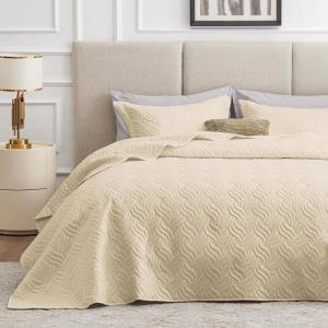 Love’s cabin Quilts for Queen Bed Olive Green Bedspreads – Soft Bed Summer Lightweight Bedspread Comforter – Modern Style Coin Pattern Coverlet for All Season – 3 Pieces (1 Quilt, 2 Pillow Shams)(Wave Pattern Camel)